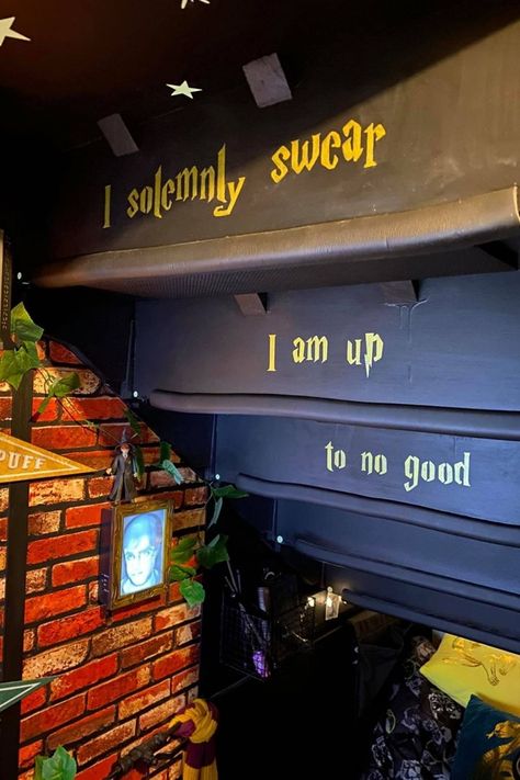 Harry Potter Dog Room, Harry Potter Staircase Room, Harry Potter Themed Basement, Harry Potter Under The Stairs Room Ideas, Harry Potter Closet Ideas, Secret Harry Potter Room, Cupboard Under Stairs Ideas Harry Potter, Harry Potter Basement Ideas, Boys Harry Potter Bedroom