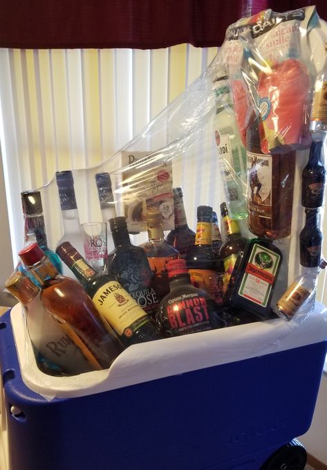 Liquor cooler raffle Booze Wagon Raffle, Liquor Wagon Fundraiser, Cooler Raffle Ideas, Liquor Raffle Basket Ideas, Alcohol Raffle Basket Ideas, Cooler Raffle Basket Ideas, Liquor Basket Ideas For Raffle, Cooler Raffle, Cooler Gift Basket Ideas