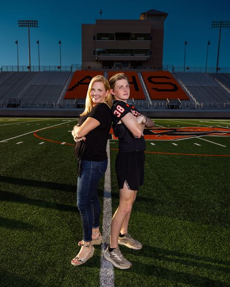 As you hit the field, know that your mom has your back every step of the way.  🏈

 #SeniorStrong #FootballSeason #BearcatPride #SeniorSZN #AledoFootball #TeamPhotographer #Sportraits #Classof2025 #BearcatNation #FootballLife #FWCamera #HighSchoolSports #AledoHighSchool #AledoPhotographer #CanonUSA Mom And Son Baseball Photoshoot, Mom And Teenage Son Photo Ideas, Football Field Photoshoot, Mom And Son Football Photo Ideas, Graduation Breakfast, Mom Poses, Football Senior Photos, Son Football, Football Team Pictures