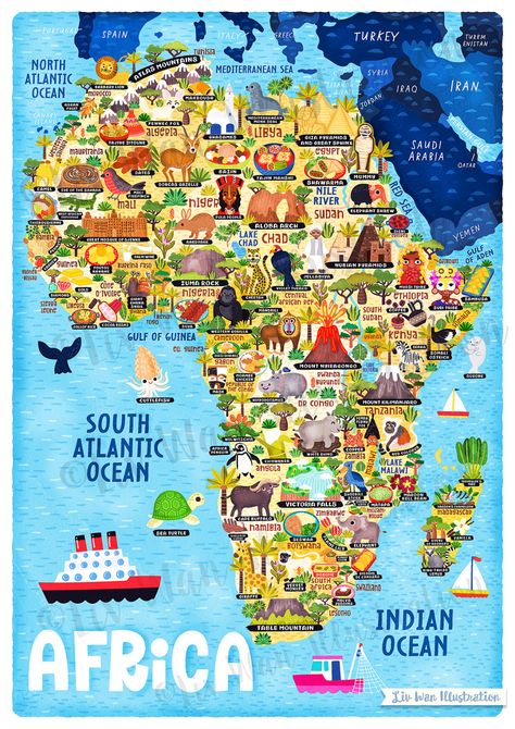 Map Of Africa, Africa Food, Map Puzzle, African Map, Afrique Art, Cute Illustrations, Country Names, World Geography, Africa Map