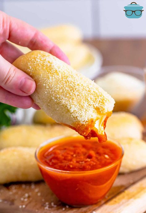 Fingers holding a Bosco stick after it was dipped in marinara sauce. Homemade Bosco Sticks, Bosco Sticks Recipe, Bosco Sticks, Kid Dinners, Dream Restaurant, Dips Recipes, Cheese Butter, Country Cook, The Country Cook