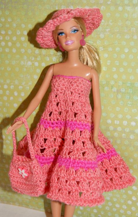 Barbie Crochet Dress Pattern | Stitch4eveR Barbie Crochet Gown, Crochet Barbie Patterns, Crochet Doll Clothes Free Pattern, Crochet Doll Clothes Patterns, Barbie Knitting Patterns, Barbie Dress Pattern, Barbie Sewing, Barbie Sewing Patterns, Crochet Barbie