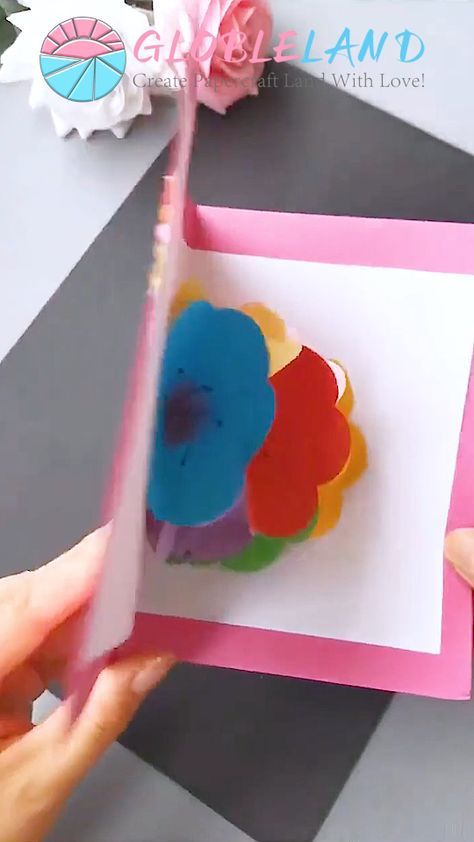 DIY 3d flower card with me. #diy #diyproject #3dcard #flowercard  #cardmakingideas #fyp Craft Home Decor Ideas, 3d Flower Card, Pop Up Flower Cards, Craft Ideas Paper, Diy Pop Up Cards, Origami Bookmarks, Craft Booth Display, Anniversaire Diy, Home Decor Ideas Diy