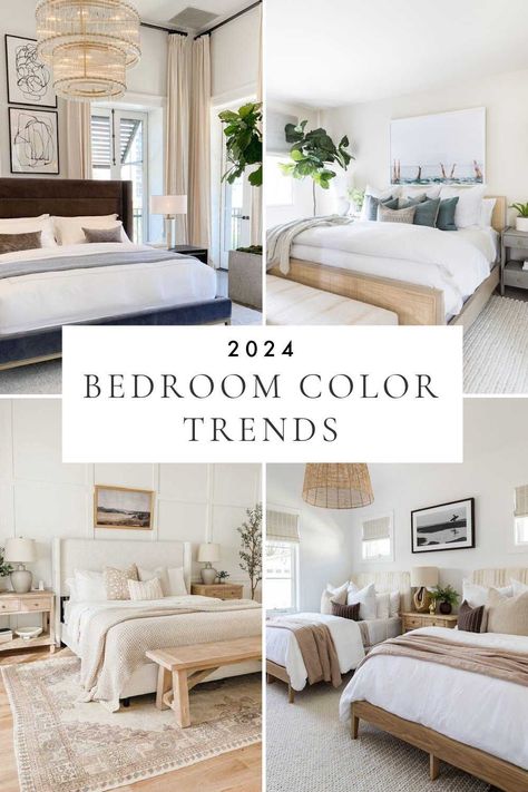 Color trends and color combinations for a master bedroom or small bedroom, with decorating ideas and popular 2024 paint colors for creating a relaxing and luxurious space you will love Owner’s Suite Ideas, White Color Bedroom Ideas, Master Bedrooms Decor Modern 2024, Best Paint Color Master Bedrooms, Condo Master Bedrooms Decor, Bedroom Decor Ideas With White Furniture, Master Bedrooms Decor Light And Airy, Beach Condo Decorating Ideas Coastal Style Master Bedrooms, Guest Rooms Luxury