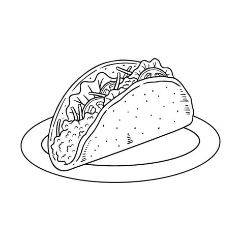 Taco Sketch, Taco Illustration, Taco Clipart, Taco Drawing, Tacos Mexicanos, Earring Inspo, Outline Illustration, Vector Hand, Drawing Ideas