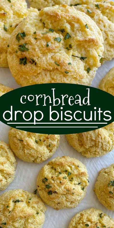 Cornbread Biscuits | Drop Biscuits | Biscuit Recipe | Cornbread Biscuits are easy drop biscuits that can be made in just minutes. Butter and sour cream make these cornbread biscuits so moist and buttery. #cornbreadrecipe #cornbreadbiscuits #biscuitrecipes #dropbiscuits #dropbiscuitrecipe #recipeoftheday Drop Biscuits Easy, Biscuits Drop, Recipe Cornbread, Cornbread Biscuits, Easy Drop Biscuits, Drop Biscuits Recipe, Newfoundland Recipes, Chili And Cornbread, Sweet Cornbread