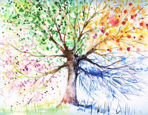 I do quite like the "all seasons" tree . This was my first initial thought for a logo (just not a painted style like this) but I'm pretty sure it's been done more than once so it'd need some work to make it original. Floral Art Canvas, Boom Kunst, Rainbow Tree, Fall Tree, Group Art, Cotton Balls, Colorful Trees, Tree Canvas, Journaling Ideas