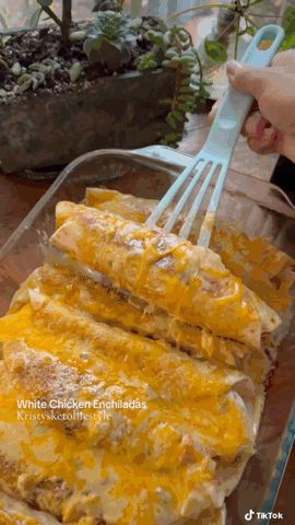 Shredded Chicken Taco Seasoning, White Chicken Enchiladas, 100k Views, Enchiladas Recipe, Chicken Enchilada Recipe, Cheese Rolling, Enchilada Recipes, 9x13 Baking Dish, Soften Cream Cheese