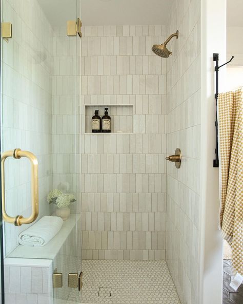 Bedrosians Tile | Before & after shower goals! 🚿 Shower Tile: Cloe 2.5x8 in White Design & styling: @kindredhomestead Construction: @cu_under_construction_ | Instagram Shower Goals, Master Shower Tile, White Shower Tile, White Tile Shower, Bedrosians Tile, New House Bathroom, Full Bathroom Remodel, White Bathroom Tiles, Master Bath Remodel