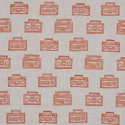 Created in collaboration with Hadiya Williams, Ode Hand Block is an artful homage to a 1980s icon. This funky, graphic boombox pattern is printed by hand to accentuate the unique character of Williams’s original sketches. Suitable for upholstery, window treatments, or pillows, this modern medium-scale fabric adds a blast of style to any room. Funky Graphic, Painting Antique Furniture, Fabrics And Textiles, Scale Fabric, Bath Pillows, Hospitality Projects, Design Practice, Black Culture, Fabric Samples