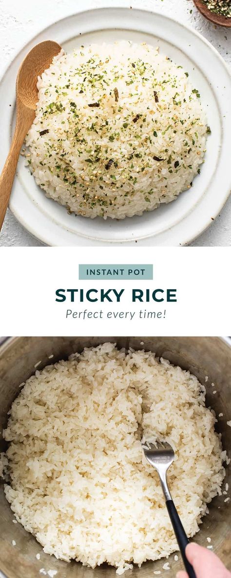 Make this Instant Pot sticky rice and serve it with a protein, in a sushri Sticky Rice Instant Pot, Rice Instant Pot, Teriyaki Chicken Stir Fry, Spicy Tuna Roll, High Carb Foods, Burritos Recipe, Sticky Rice, Pressure Cooker Recipes, Rice Dishes