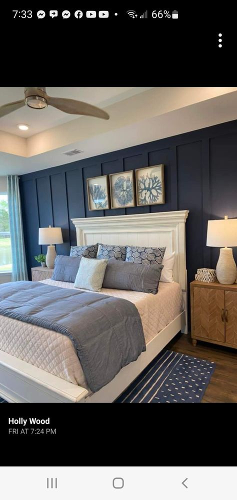 Blue Accent Walls, Beach House Bedroom, Bedroom Updates, Serene Bedroom, Accent Wall Bedroom, Master Decor, Dreamy Bedrooms, Elegant Bedroom, Master Bedrooms