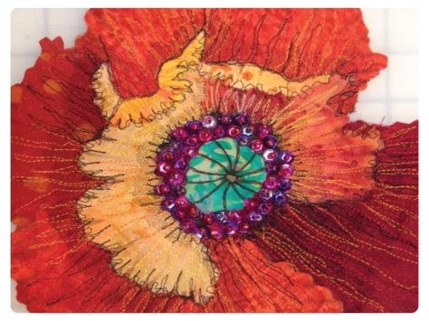 Terial Magic, Creative Textiles, Flower Quilts, Thread Painting, By Terry, Quilting Ideas, Quilt Patterns Free, Poppy Flower, Art Techniques