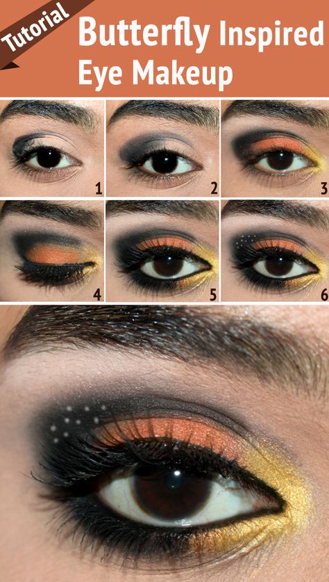 Butterfly Inspired Eye Makeup – Tutorial With Detailed Steps And Pictures Makeup Tutorials For Beginners, Gorgeous Eye Makeup, Make Up Designs, Eye Makeup Tutorials, Butterfly Eyes, Butterfly Makeup, Make Up Tutorials, Butterfly Costume, Halloween Tattoo