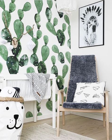 798d8fdb93f2b669de02cefcb53f8420 Cactus Wallpaper, Fun Nursery, Baby Bedroom, Baby's Room, Nursery Inspiration, Nursery Design, Child's Room, Kid Spaces, Kids' Room