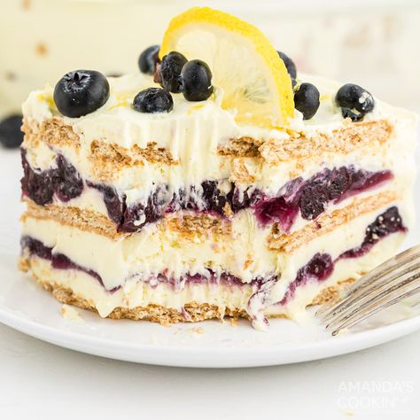 Lemon Blueberry Icebox Cake, Blueberry Icebox Cake, Lemon Icebox Cake, Pudding Pie Filling, Icebox Cake Recipes, Blueberry Ice Cream, Blueberry Pie Filling, Blueberry Lemon Cake, Blueberry Desserts