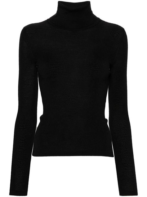 black knitted construction fine ribbed roll neck long sleeves ribbed cuffs and hem straight hem We've partnered with Good On You — an independent agency that rates how brands perform in relation to their impact on the planet, people and animals, with a multi-criteria rating simplified to a five points scale. In order to be awarded our conscious label, larger brands need to score a minimum of four out of five ('Good'), while smaller brands must score at least three out of five ('It's A Start'). This item comes from a brand rated three out of five ('It's A Start') by Good on You at the time it was added on FARFETCH. Please note, this is a brand-level rating and does not guarantee that this product is made with conscious materials. Learn more about what makes a product Conscious on our Consci Ysl Clothes, Rich Closet, Black Ribbed Turtleneck, Planet People, Five Points, Stockholm Fashion, Black Turtleneck, Black Sweater, Roll Neck