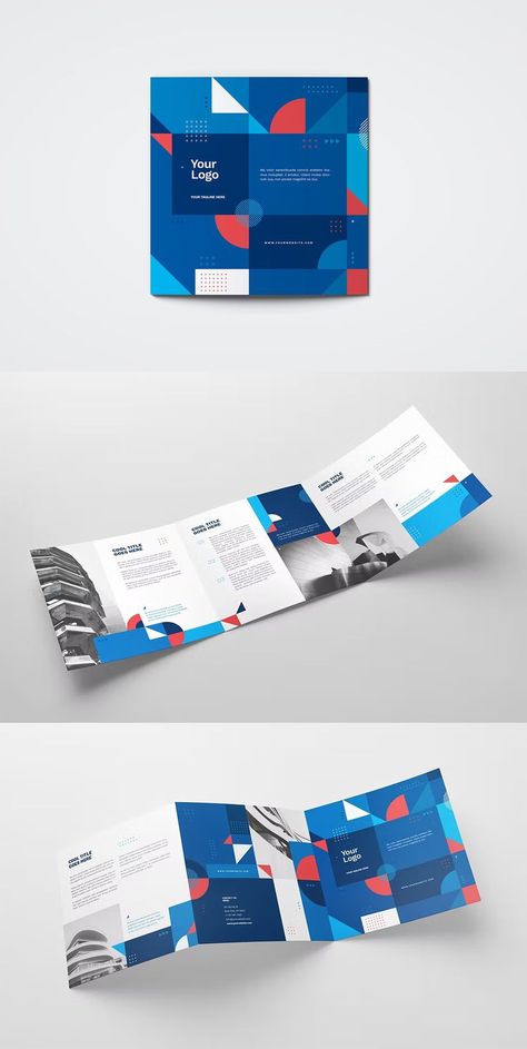 Square Colorful Geometric Trifold Brochure Template INDD Academic Awards, Tourism Design, Event Brochure, Brochure Graphic, Corporate Brochure Cover, Brochure Inspiration, Trifold Brochure Design, Square Brochures, Pamphlet Design