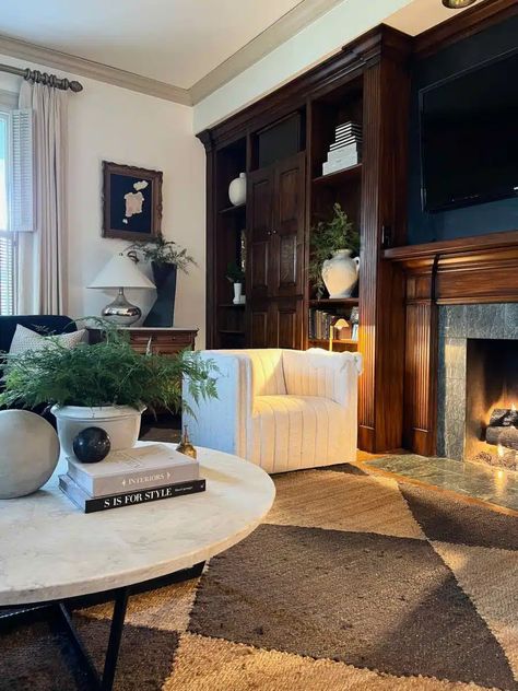 Electric Wood Stove, Remote Control Candles, Flare Jeans Vintage, White Window Treatments, Giant Mirror, White Urn, Black Curtain Rods, Live Tree, Large Decor