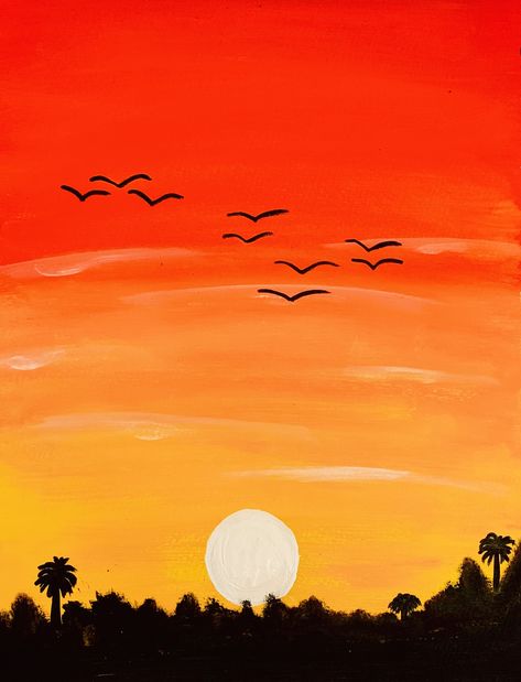 Sun Set Canvas Painting, East Sunset Painting, Sunny Day Painting Easy, Sun Rise Canvas Painting, Sunset On Canvas Easy, Sunrise Drawing Oil Pastel, Paiting Aesthetic Ideas Easy Sunset, Sunrise And Sunset Paintings, Easy Sunset Drawing For Beginners