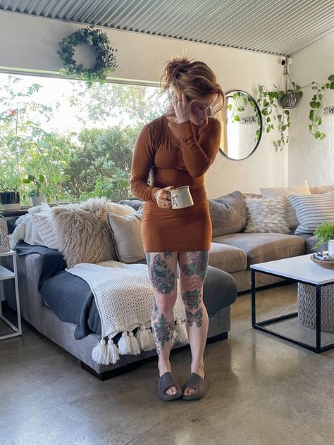 Skims lounge dress, tattoos, redhead, comfortable Henley Dress, House Dress, Sleep, Copper, Makeup, Hair, Color, Make Up