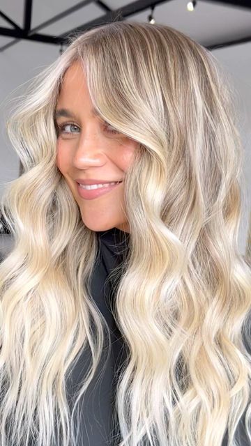 Whole Head Highlights, Balayage To Blonde, Hair Color Ideas For Blonde Highlights, Blonde Hair And Blonde Highlights, Hair Inspired Blonde, Blonde To The Root, Full Highlights On Blonde Hair, Bright Blonde Highlights With Shadow Root, Blonde Balayage Hairstyles