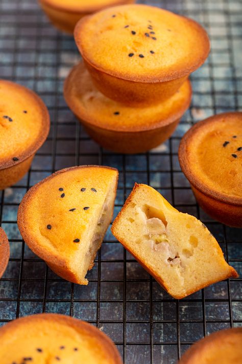 Banana Butter Mochi #banana #buttermochi #hawaiianrecipe #baking #glutinousriceflour #coconutmilk #glutenfree #mochimuffin #dessert #dessertrecipe | The Missing Lokness Banana Mochi, Mochi Recipes, Dense Cake, Hawaiian Desserts, Butter Mochi, Banana Butter, Mochi Recipe, Mochi Cake, Asian Sweets