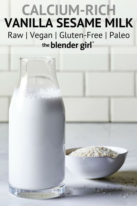 Vanilla Sesame Milk {Raw, Vegan, Paleo-Friendly} - The Blender Girl Sesame Seed Smoothie, Seed Milk Recipes, Sesame Milk Recipes, Vegan Munchies, Sesame Milk, Honey Lime Shrimp, Almond Cow, Mat Inspiration, Seed Cycling