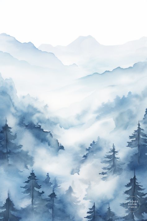 Step into the enchanting world of mist-kissed pines with this breathtaking watercolor masterpiece 🌲🌫️ Explore the serene beauty of a landscape where nature's elements blend seamlessly, where the delicate interplay of mist and majestic pines creates an atmosphere of tranquil elegance 🎨✨ Immerse yourself in the soothing palette of watercolors that capture the essence of this ethereal scene, inviting you to wander through the misty embrace of a pine-laden landscape 🖼️💫 Misty Watercolor Paintings, Misty Landscape Watercolor, Misty Mountain Watercolor, Watercolor Foggy Forest, Mystical Forest Watercolor, Indian Wedding Invitation Card Design, Watercolor Art Landscape, Watercolor Tips, Misty Forest