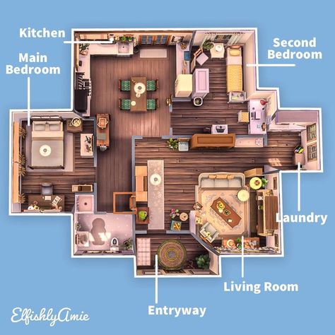 Penthouse Floorplan, Sims 4 Penthouse, Sims 4 Loft, Farmhouse Layout, Sims 4 Houses Layout, Blue Farmhouse, Sims 4 Gallery, Sims Freeplay Houses, Architecture Blueprints