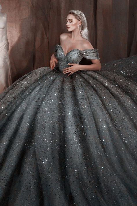 Best Gray Wedding Dress Luxury Black Wedding, Gray Ball Gown, Black Quince Dress, Gray Wedding Dress, Sparkling Wedding Dress, Gown For Bride, Sparkly Wedding Gowns, Princess Dress Fairytale, Fairytale Bridal