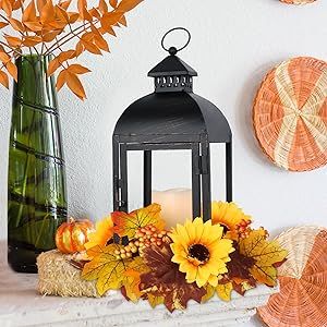 #Ad Fall Decorations For Home, Outdoor Fall Decor, Fall Lantern, Porch Table, White Lanterns, Lantern Candle Decor, Candle Wreaths, Lantern Set, Sunflower Wreath