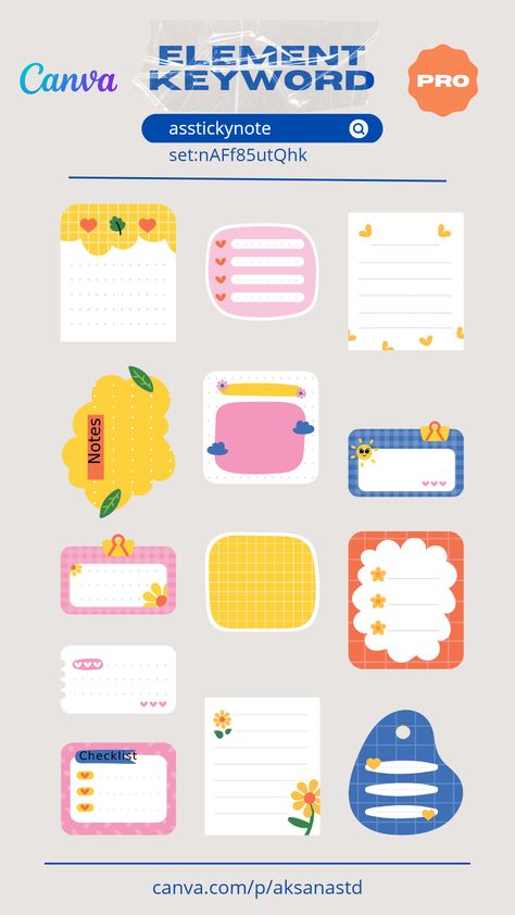 Sticky Note Illustration Pack - Canva Element Goodnotes Elements, Note Illustration, Canva Free Elements, School Study Ideas, Journal Elements, Stationery Obsession, Pixel Font, Keyword Elements Canva, Canva Element Keyword