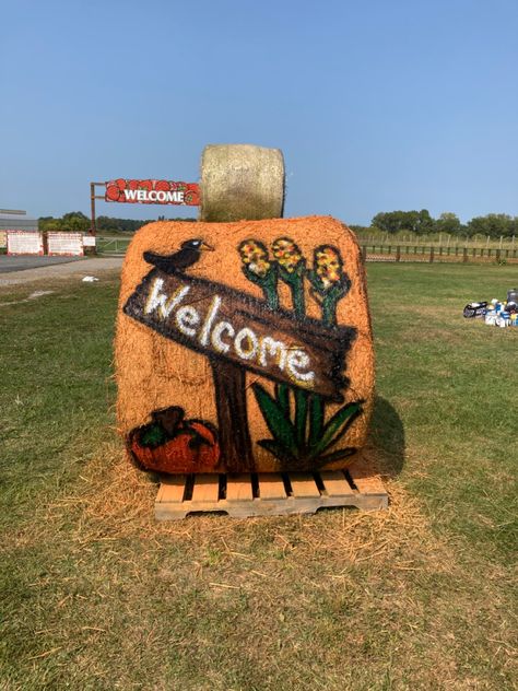 Hay Bale Painting Ideas, Painted Hay Bales Fall, Halloween Hay Bales, Hay Bale Fall Decor, Hay Bale Painting, Hay Bale Fall, Hay Bale Decor, Painted Hay Bales, Hay Bale Decorations