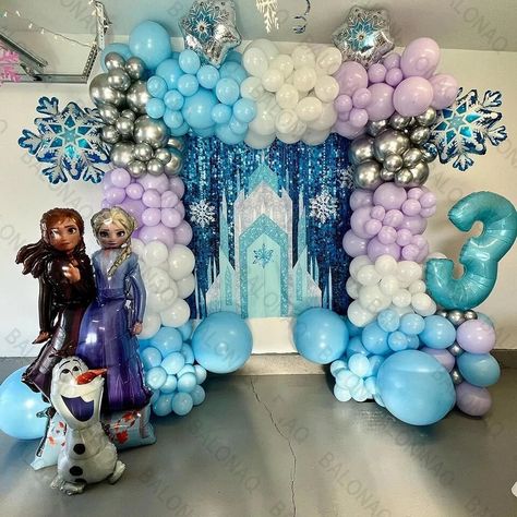 Frozen party theme decorations birthday kids party Snowman Birthday Party, Frozen Balloons, Elsa Birthday Party, Princess Balloons, Bubble Birthday, Elsa Birthday, Elsa Olaf, Frozen Theme Party, Birthday Decorations Kids