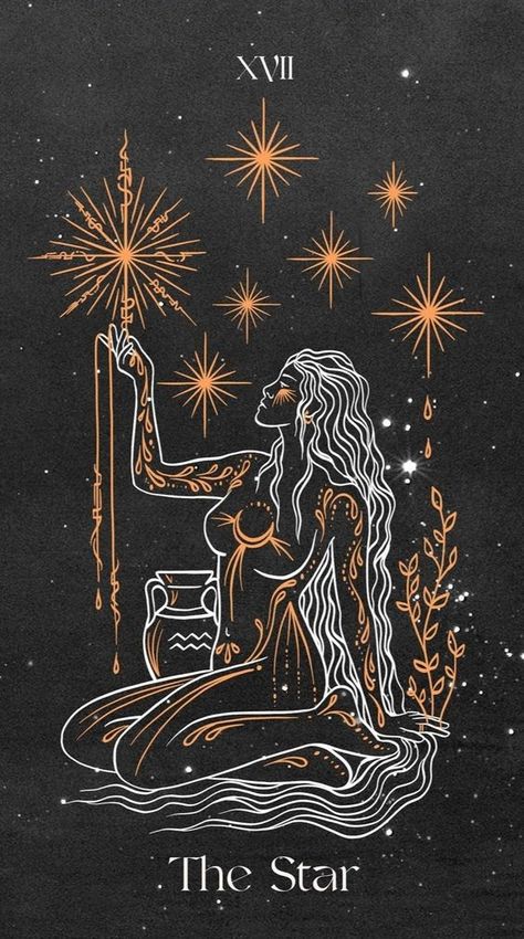 Mystical Feminine Tattoos, Star Tarot Card Aesthetic, Spiritual Feminine Tattoos, Tarot Art Aesthetic, Divine Feminine Drawing, Mystic Arts Aesthetic, Starseed Tattoo, Mystical Art Spiritual, Spiritual Line Art