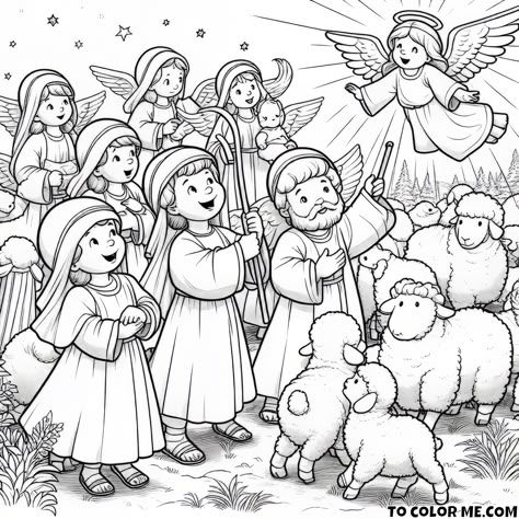 Heavenly News: Annunciation to Shepherds Coloring Page – Witness the Angelic Message in this Enchanting and Inspirational Christmas Printable! - https://www.tocolorme.com/?p=6495&utm_source=SocialAutoPoster&utm_medium=Social&utm_campaign=Pinterest Bible Coloring Sheets, Christmas Candy Bar, Sunday School Projects, Angel Coloring Pages, Children's Church Crafts, Printable Christmas Coloring Pages, Fun Projects For Kids, Catholic Crafts, Preschool Coloring Pages