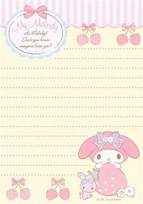 Sanrio My Melody Letter Set ("Mushroom") | My Melody Writing Printables, Memo Pad Design, Hello Kitty Printables, My Melody Wallpaper, Note Writing Paper, Vintage Writing, Memo Notepad, Memo Paper, Sanrio Japan