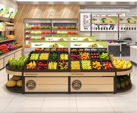 Supermarket vegetable shelves, commercial fruit shelves, display racks Mini Grocery Store Design, Fruit Shelves, Mini Grocery Store, Vegetable Display, Vegetable Storage Rack, Fruit Store, Store Fruit, Grocery Store Design, Vegetable Storage