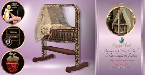 👶🍼Ottoman Mother of Pearl Nini Cradle for Babies🍼👶... | KarieAmel Asian Bedroom, Sims 4 Black Hair, Medieval Furniture, Mother Clothing, Sims 4 Bedroom, Ottoman Furniture, Tudor Era, Sims 4 Children, Tudor History