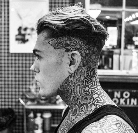 Full Neck Tattoos, Best Neck Tattoos, Neotraditional Tattoo, Trendy Mens Haircuts, Wild Tattoo, Long Hair On Top, Neck Tattoo For Guys, Stephen James, Mens Fade