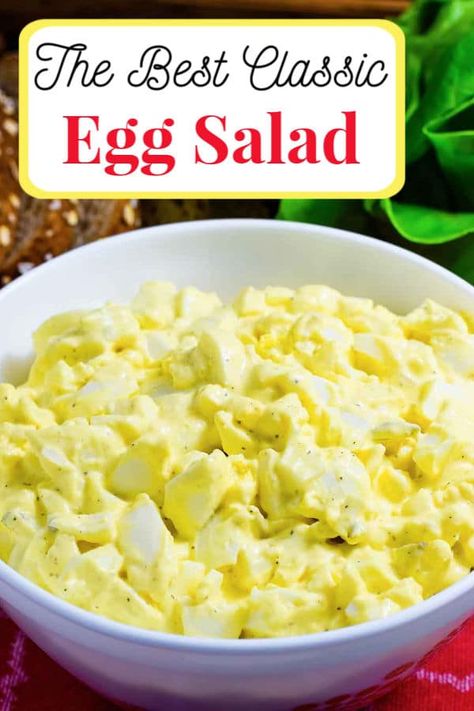 Easy Classic Egg Salad is deliciously creamy, made with perfectly hard-boiled eggs, mayo, mustard, a little relish and salt and pepper. Just the right recipe for a quick lunch - atop a bed of lettuce for a salad, on crusty bread to make a delightful sandwich or enjoy with crackers or just with a spoon. #EggSalad #PerfectEggSalad #ClassicEggSalad Egg Salad Recipe Easy, Classic Egg Salad Recipe, Classic Egg Salad, Easy Egg Salad, Pickled Eggs, Quick Dishes, Egg Salad Sandwiches, Points Recipes, Egg Salad Recipe