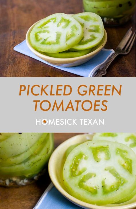 Green Tomatoes Recipes, Tomato Pickle Recipe, Pickled Recipes, Canning Granny, Pickled Vegetables Recipe, Fried Green Tomatoes Recipe, Pickled Green Tomatoes, Pickled Tomatoes, Homesick Texan