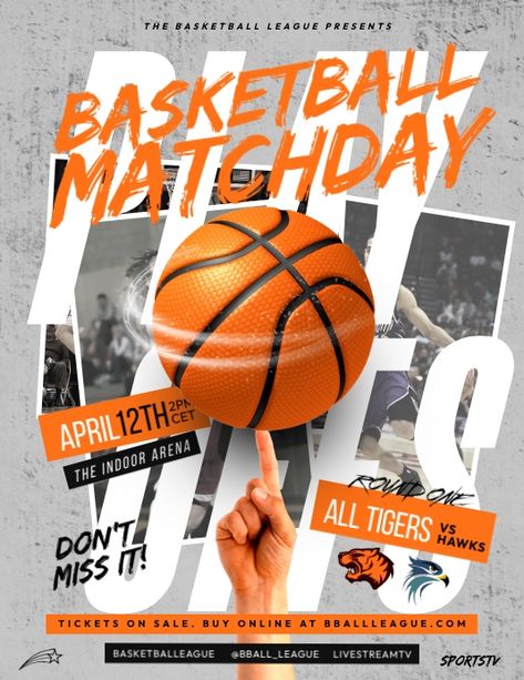 Basketball Game Day Poster, Fun Day Poster Design, Sports Event Flyer, Digital Design Inspiration, Basketball Graphic Design Poster, Sports Program Design, College Basketball Graphic Design, Basketball Flyer Design, Basketball Social Media Design