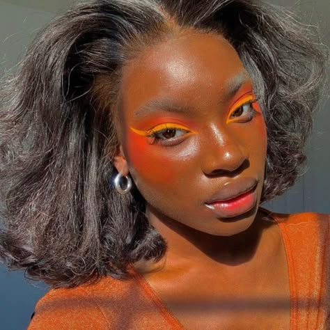 Orange Eyeshadow Looks, Sunset Makeup, Orange Eyeshadow, Orange Makeup, Bold Makeup Looks, Carnival Makeup, Sunset Vibes, Makeup For Black Skin, Eyeshadow Base