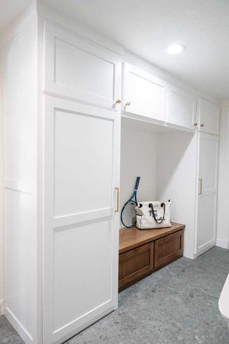 This catch-all space will leave you feeling organized and inspired. First Floor Remodel, Mudroom Storage Ideas, Mudroom Storage, Mud Room Storage, Floor Remodel, Drop Zone, Big Project, Colorful Wallpaper, Storage Ideas