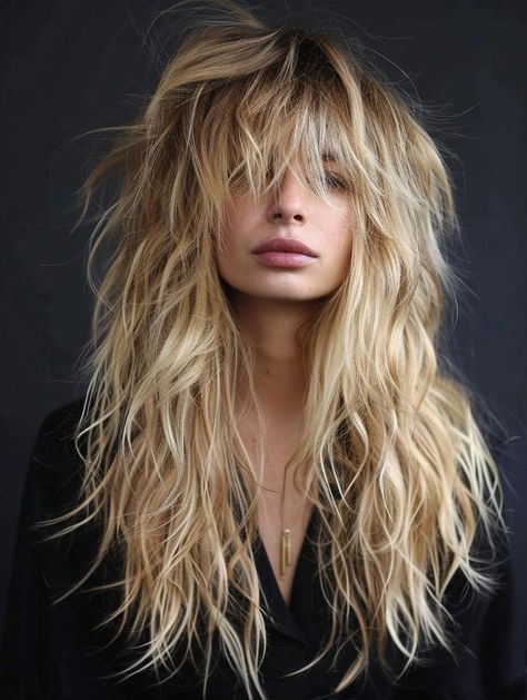 Explore Top Long Shaggy Hairstyles for 2024 Long Shag With No Bangs, Long Hair With Choppy Layers Texture, Long Shaggy Layered Hair, Long Rocker Hair, Magical Hairstyles, Long Shaggy Hairstyles, Long Shaggy Haircuts, Shaggy Layered Haircut, Winter Blonde Hair