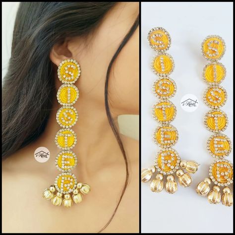 Are you planning to slay your pre-wedding functions with your Girl Gang? How about matching Earrings with matching Vibes 😍 These trendy long earrings are so beautiful that you don't need any other accessories on your Haldi/Mehndi ceremony 🔥 In frame: 🩷 Pink 'Dulhan' Earrings 💛 Yellow 'Sister' Earrings 💚 Green 'Bhabhi' Earrings Visit indiashaat.com for more handmade bridal jewellery options #indiashaat #dulhanearrings #bridesmaidearrings #multicolourjewellery #taubatumhareyehishare ... Sister Earrings, Mehndi Ceremony, Fusion Wedding, Wedding Function, Earrings Green, Your Girl, Bridal Jewellery, Girl Gang, In Frame