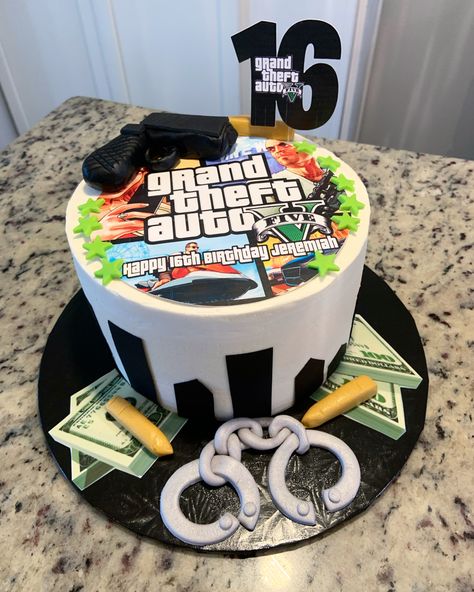 Grand Theft Auto Cake, Gta Cake, Gaming Cake, Bachelorette Cake, Gta Sa, Happy 16th Birthday, Rockstar Games, Theme Cake, Cakes For Boys