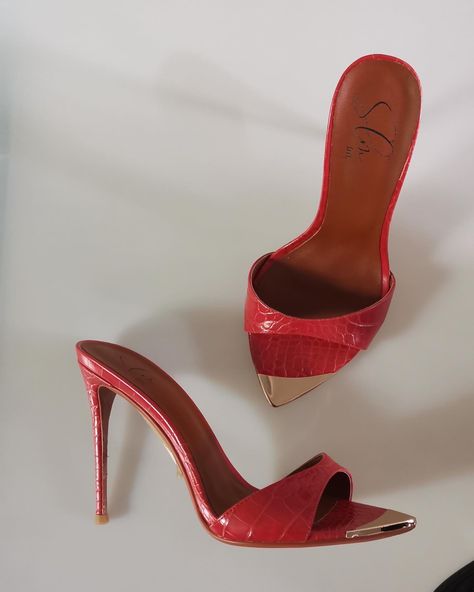 Red Mules Heels, Red Mules, Shoes Heels Classy, High Heel Mules, Fun Heels, Bridal Sandals, Sandals Flat, Heels Classy, Aesthetic Shoes